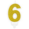Žvakė-skaičius Nr. 6, auksinė, PartyDeco
