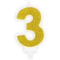 Žvakė-skaičius Nr. 3, auksinė, PartyDeco