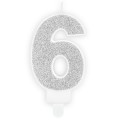 Žvakė-skaičius Nr. 6, sidabrinė, PartyDeco