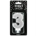 PartyDeco Birthday Candle Number 3 - Silver