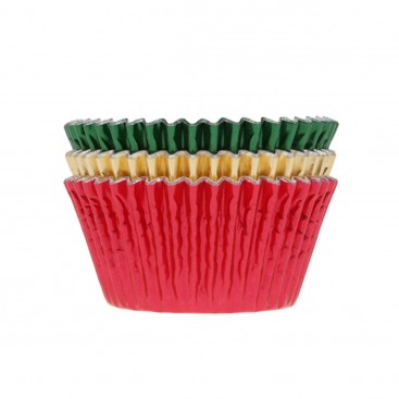 House of Marie Baking Cups Foil Red/Green/Gold pk/36