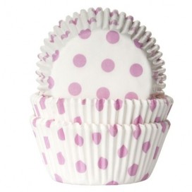 House of Marie Baking cups Polkadot white/baby pink - pk/50