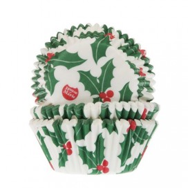 House of Marie Baking Cups Christmas Holly Leaf pk/50