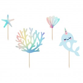 PartyDeco Cake Toppers Narwhal pk/4