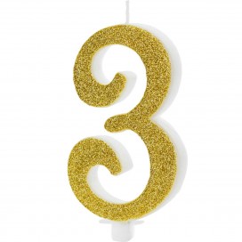 PartyDeco Birthday Candle Number 3 - Modern Gold