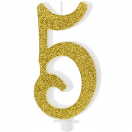 PartyDeco Birthday Candle Number 5 - Modern Gold