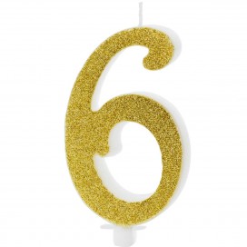 PartyDeco Birthday Candle Number 6 - Modern Gold