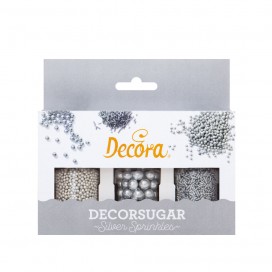 Decora Sugar Sprinkles Silver, 3 pc