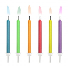 PartyDeco Birthday Candles Coloured Flames pk/6