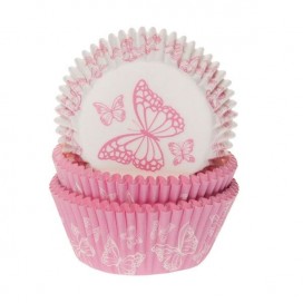 House of Marie Baking Cups Butterfly Pink pk/50