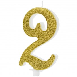 PartyDeco Birthday Candle Number 2 - Modern Gold