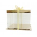 Прозрачная коробка для торта (золотая) - 30 х 30 х 25 см