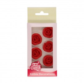 Edible decorations - Marzipan roses, red, FunCakes (6 pcs.)