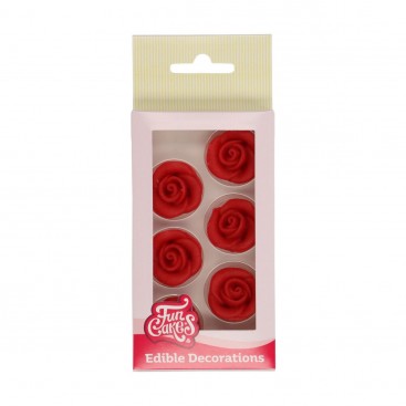 Valgomos dekoracijos -  Marcipaninės rožės, raudonos spalvos ( Red), FunCakes (6 vnt.)