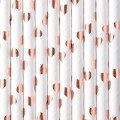 Paper straws - white with  rose gold hearts, 19.5 cm. PartyDecor(10 pcs.)