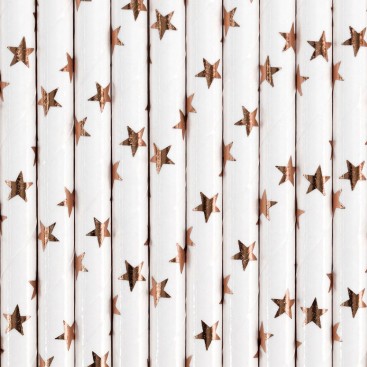 Paper straws - Stars Rose gold, 19.5 cm. PartyDecor(10 pcs.)