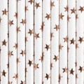Бумажные трубочки - Звезды Розовое золото, 19,5 см, Partydeco (10 шт.)