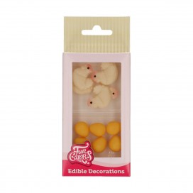 Valgomos dekoracijos -  Marcipaniniai viščiukai ir kiaušiniai, FunCakes (12vnt.)