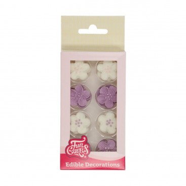 Valgomos dekoracijos - violetinės ir baltos "Flower Mix Purple", 24 vnt., FunCakes