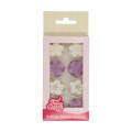 Valgomos dekoracijos - violetinės ir baltos "Flower Mix Purple", 24 vnt., FunCakes