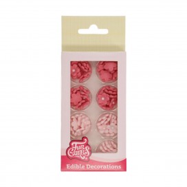 Valgomos dekoracijos - gėlytės rožinės "Pink Blossoms", FunCakes (64 vnt.)