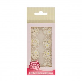 Valgomos dekoracijos - gėlytės baltos "White Blossoms", FunCakes (64 vnt.)