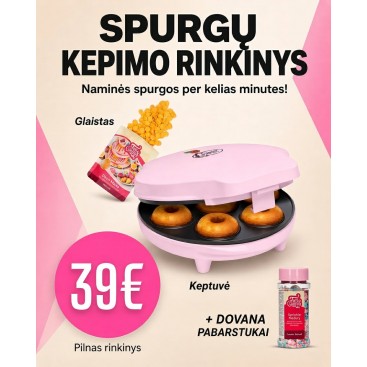 Spurgų kepimo rinkinys su elektrine keptuve, glaistu ir pabarstukais
