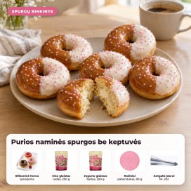Spurgų rinkinys be keptuvės: silikoninė forma, glaistai, pabarstukai ir antgalis