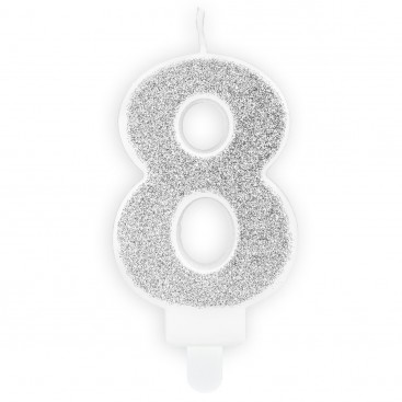 PARTYDECO BIRTHDAY CANDLE NUMBER 8 - SILVER